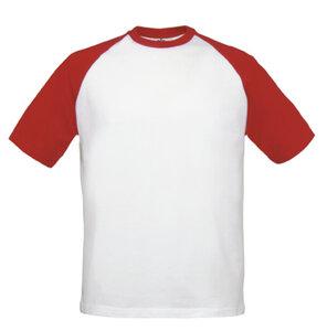 B&C BC230 - T-Shirt Baseball Manches Raglan Contrastées Blanc/Rouge