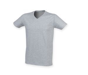 Skinnifit SF122 - Tee-Shirt Col V Homme Stretch en Coton Heather Grey
