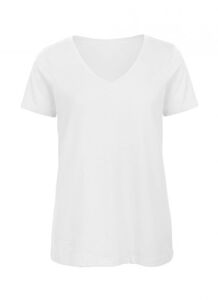 B&C BC045 - Tee shirt Femme Col V en Coton Biologique Blanc