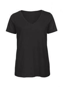 B&C BC045 - Tee shirt Femme Col V en Coton Biologique Noir