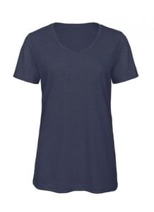 B&C BC058 - Tee-shirt col V femme Tri-blend Heather Navy