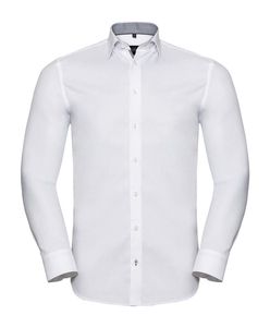 RUSSELL COLLECTION RU964M - MENS LONG SLEEVE TAILORED CONTRAST HERRINGBONE SHIRT