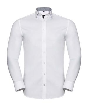 RUSSELL COLLECTION RU964M - MENS LONG SLEEVE TAILORED CONTRAST HERRINGBONE SHIRT