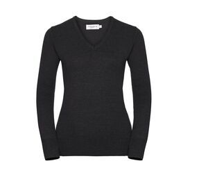 Russell Collection JZ10F - Sweat-Shirt Femme Col V Charcoal Marl