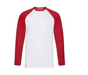 Fruit of the Loom SC238 - T-Shirt Manches Longues Homme 100% Coton Blanc-Rouge