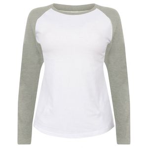 SF Women SK271 - Tee-shirt baseball manches longues femme White / Heather Grey