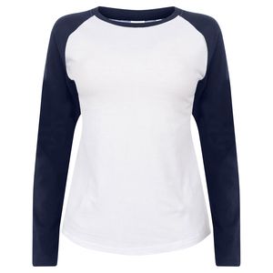 SF Women SK271 - Tee-shirt baseball manches longues femme White/ Oxford Navy