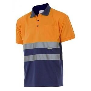 VELILLA VL173 - POLO BICOLORE MANCHES COURTES HAUTE VISIBILITÉ Fluo Orange / Navy