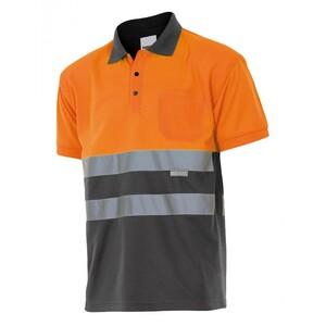 VELILLA VL173 - POLO BICOLORE MANCHES COURTES HAUTE VISIBILITÉ Fluo Orange / Grey