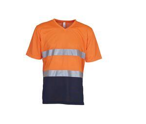 YOKO YK910 - T-shirt haute visibilité col V Hi Vis Orange/Navy